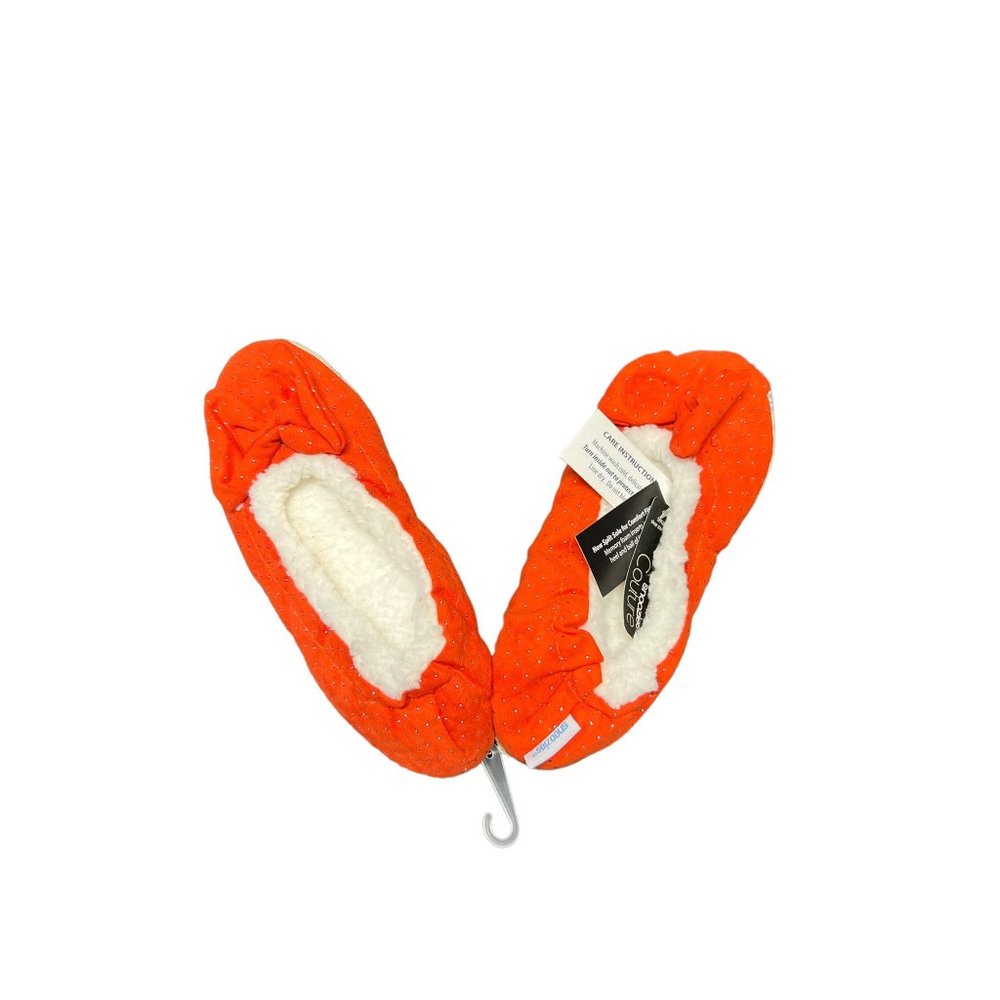 Snoozies Couture Slippers Faux Fur Inside Red Pin Dots Bow Size Small 5/6 NWT